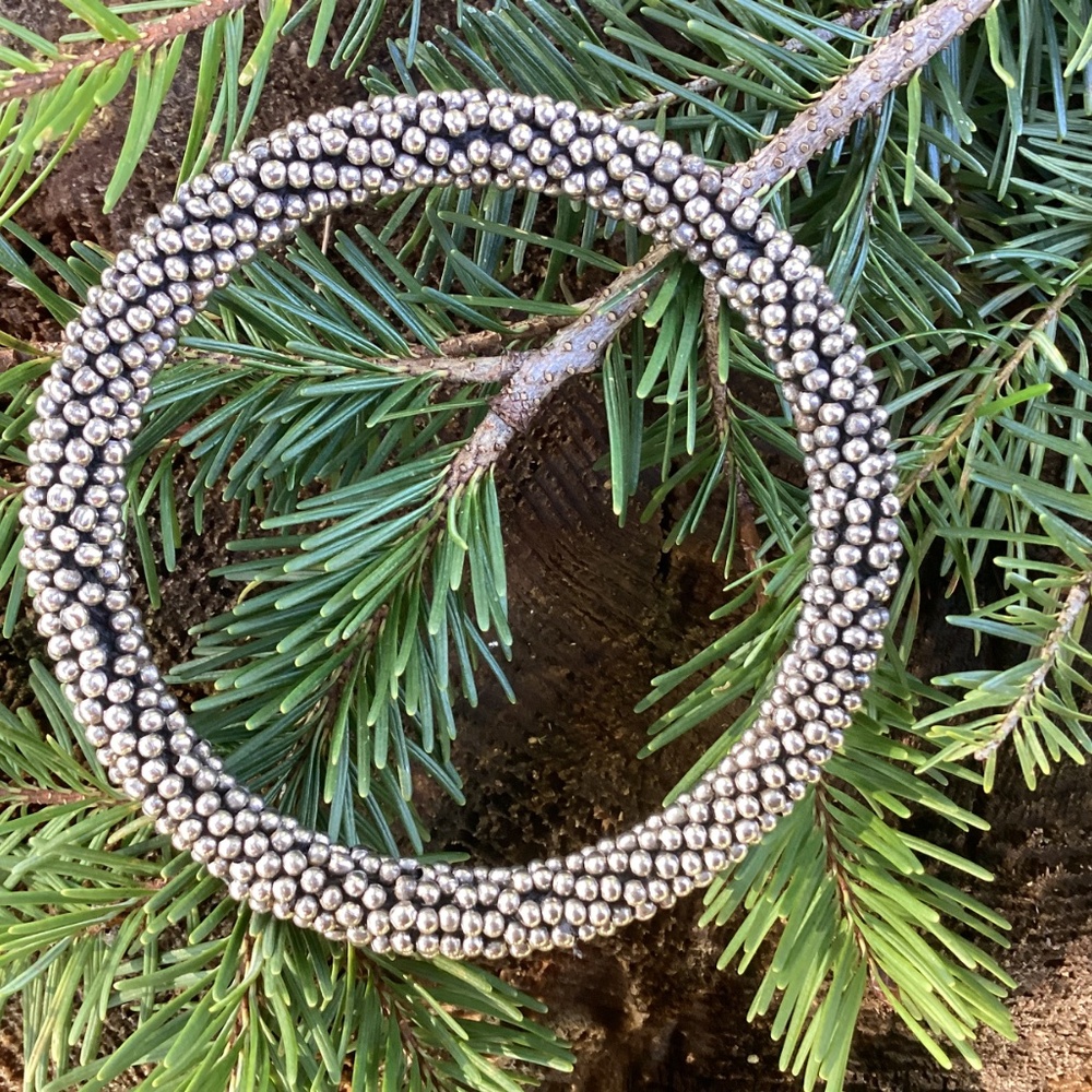 Silver Metallic Beaded Wrapped Solid Bangle Brace… - image 8